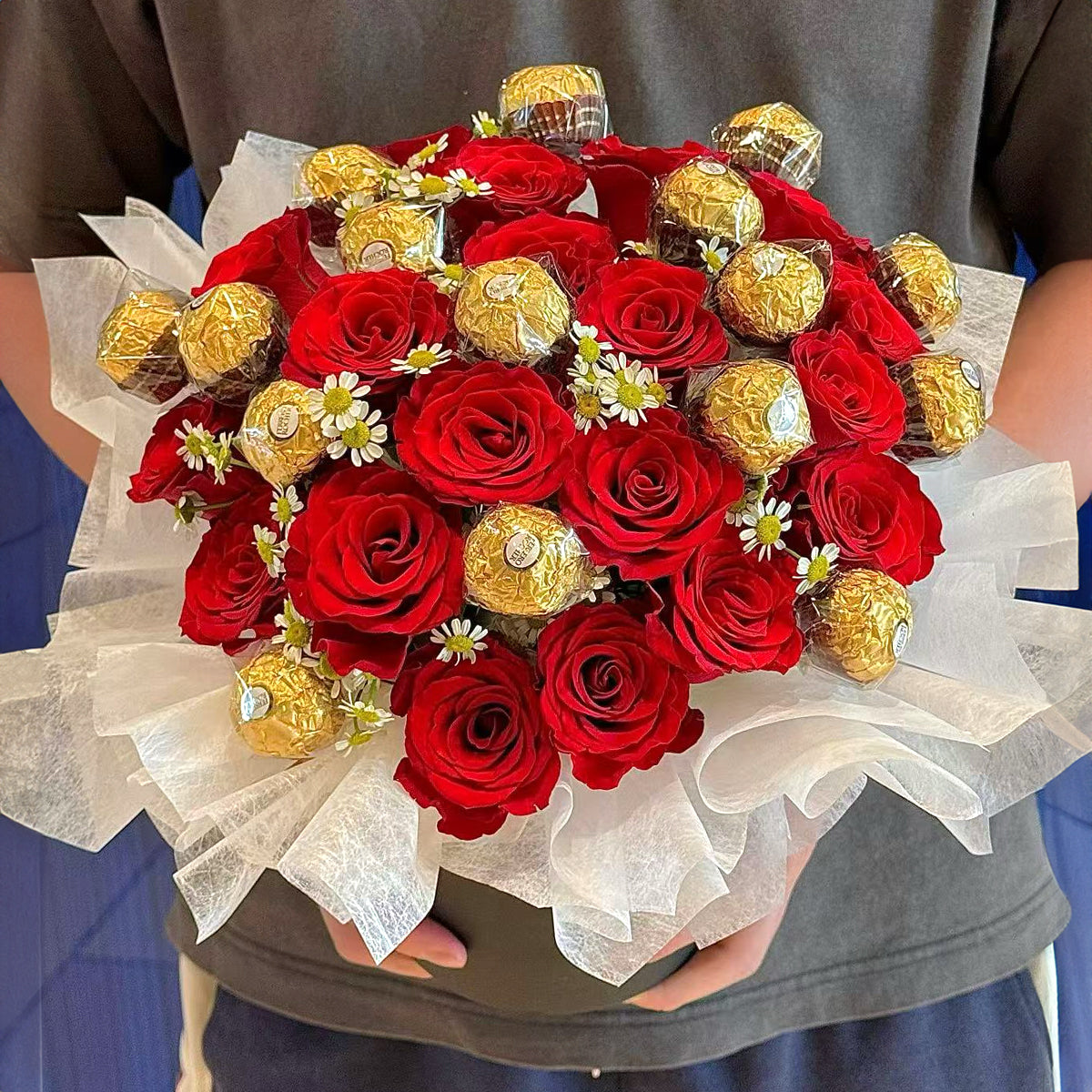 Ferrero & Red Rose Box Bouquet