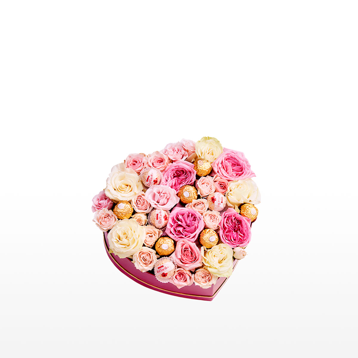 Coffret Ferrero en forme de cœur rose et blanc