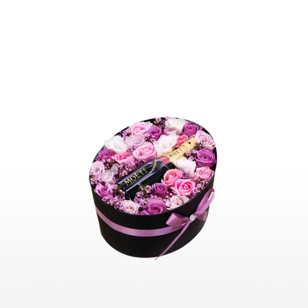 Coffret Rond Purple Rose &amp; Moët Piccolo